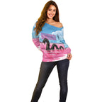 Personalised Bumbunga Lake Australia Off Shoulder Sweater Pink Salt Lake Loch-eel Monster