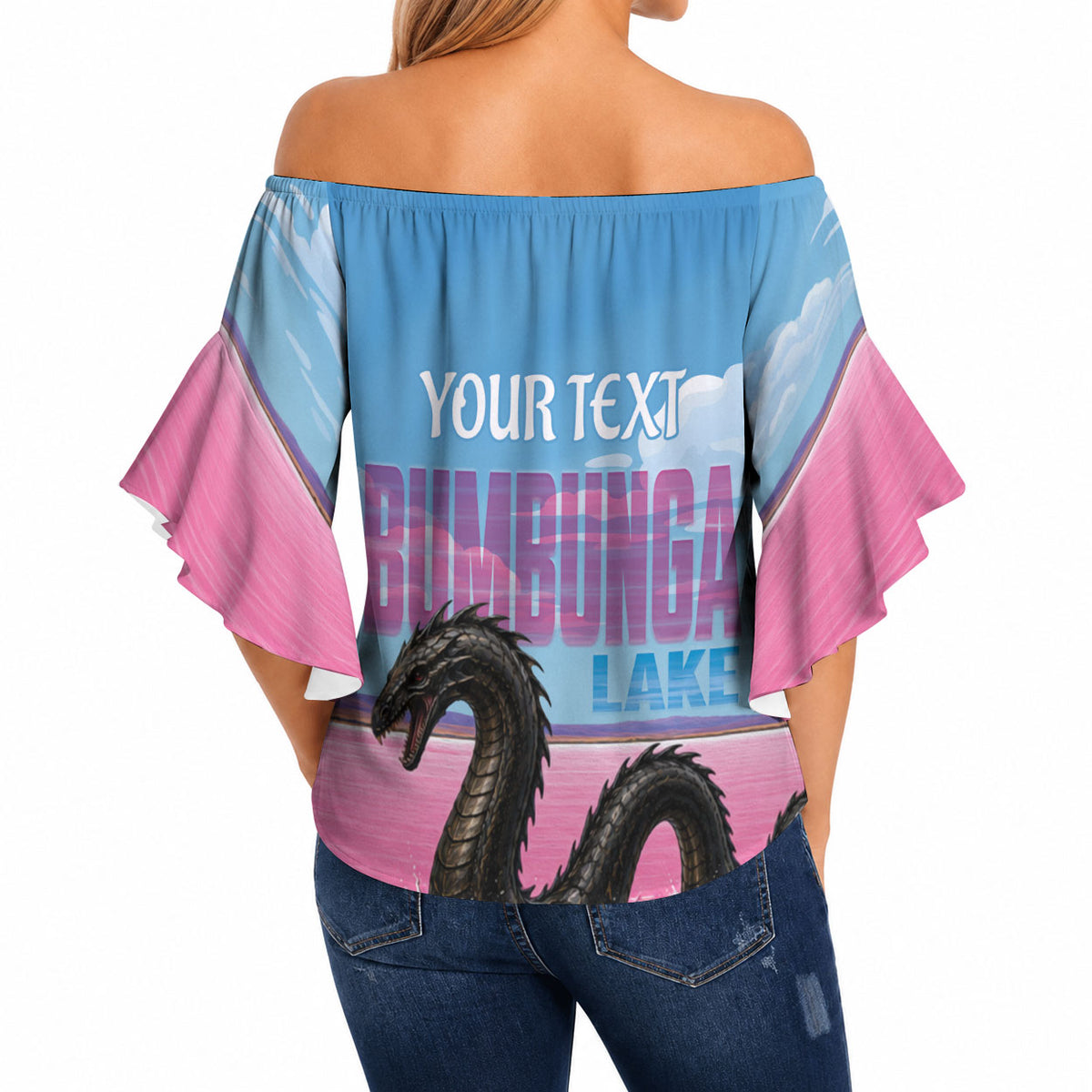 Personalised Bumbunga Lake Australia Off Shoulder Wrap Waist Top Pink Salt Lake Loch-eel Monster