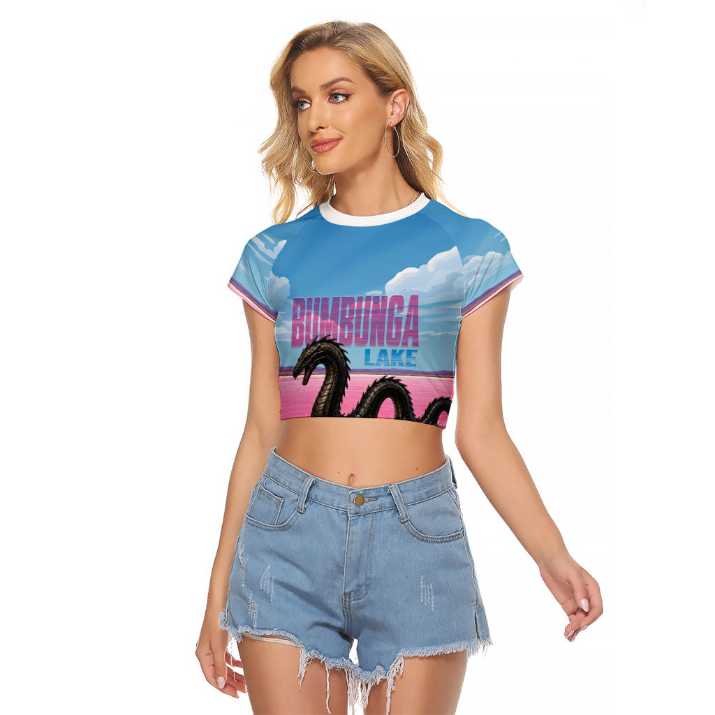 Personalised Bumbunga Lake Australia Raglan Cropped T Shirt Pink Salt Lake Loch-eel Monster