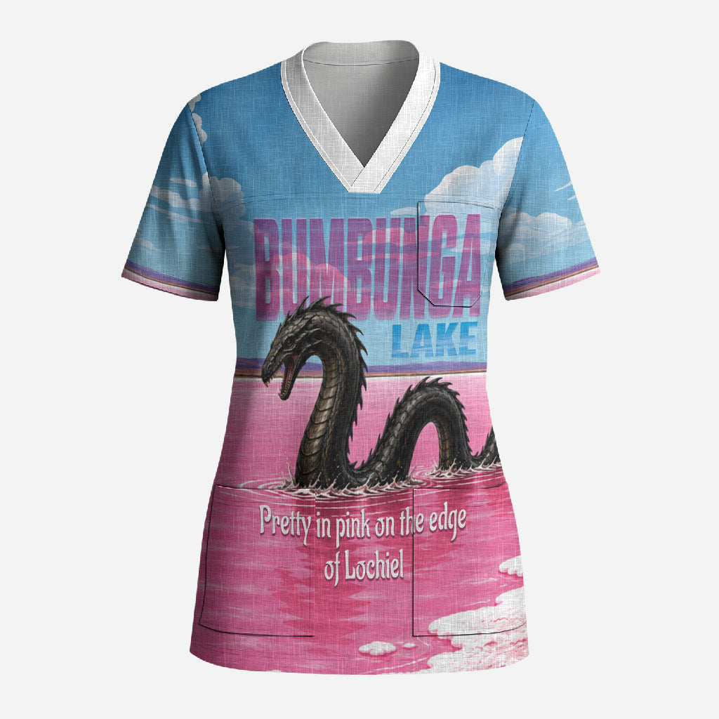 Personalised Bumbunga Lake Australia Scrub Top Pink Salt Lake Loch-eel Monster