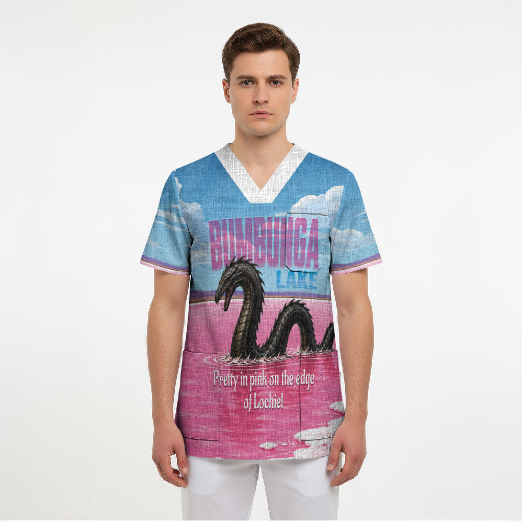 Personalised Bumbunga Lake Australia Scrub Top Pink Salt Lake Loch-eel Monster