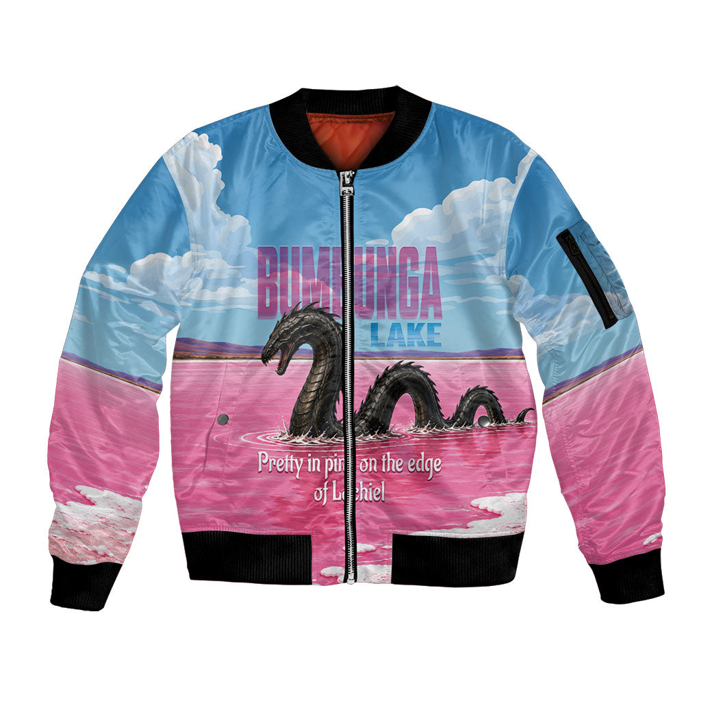 Personalised Bumbunga Lake Australia Sleeve Zip Bomber Jacket Pink Salt Lake Loch-eel Monster