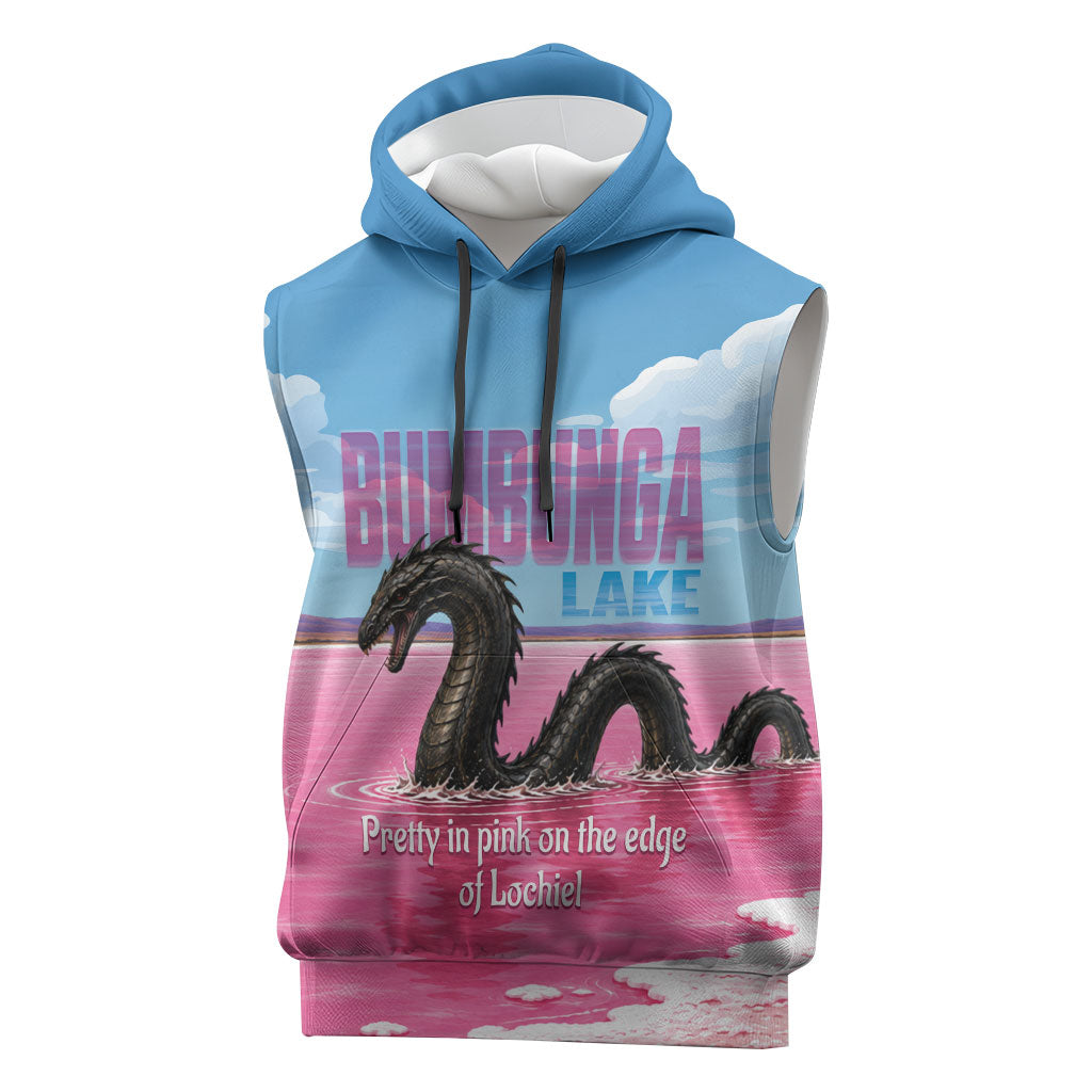 Personalised Bumbunga Lake Australia Sleeveless Hoodie Pink Salt Lake Loch-eel Monster