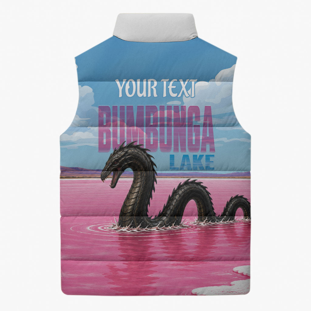Personalised Bumbunga Lake Australia Sleeveless Puffer Jacket Pink Salt Lake Loch-eel Monster