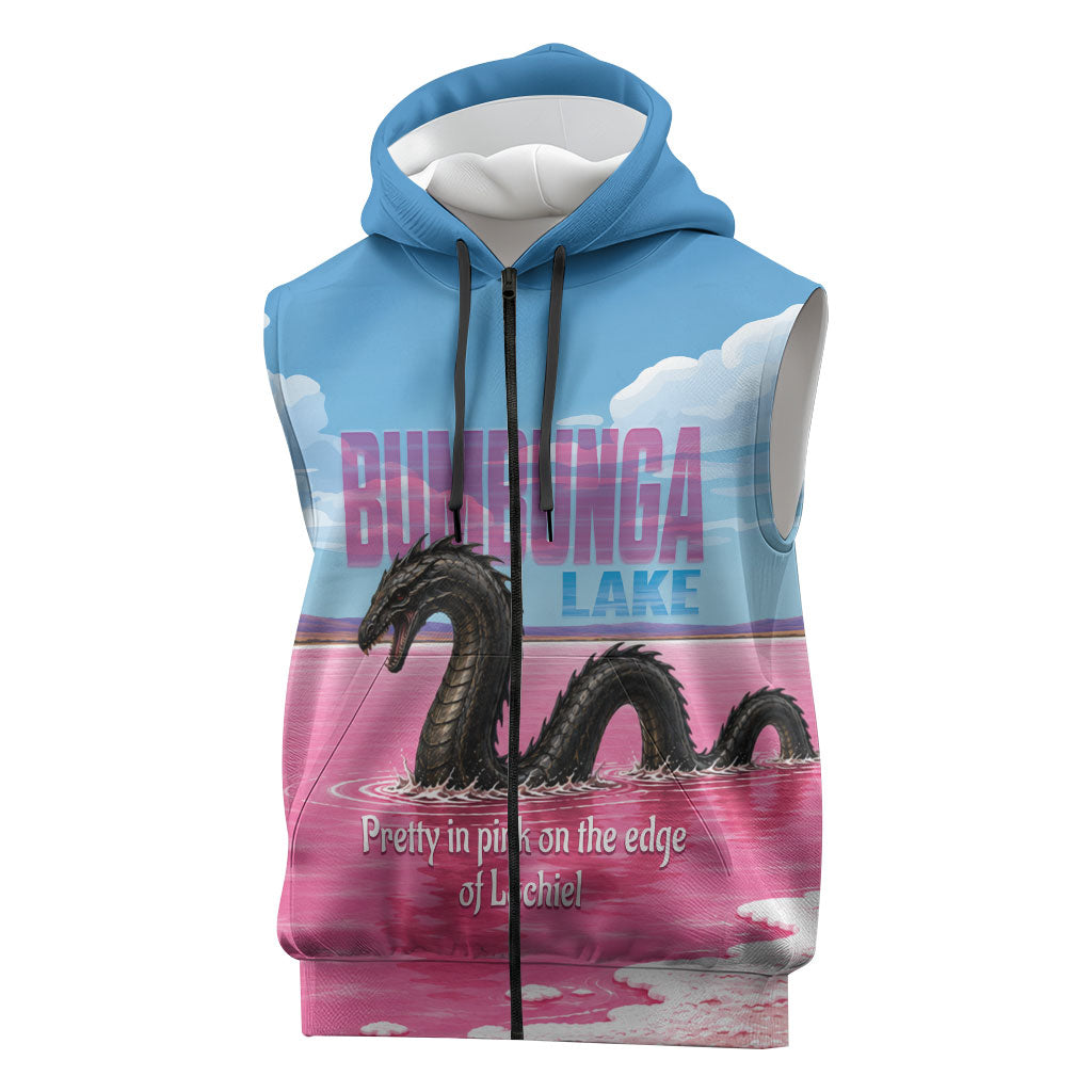 Personalised Bumbunga Lake Australia Sleeveless Zip Hoodie Pink Salt Lake Loch-eel Monster