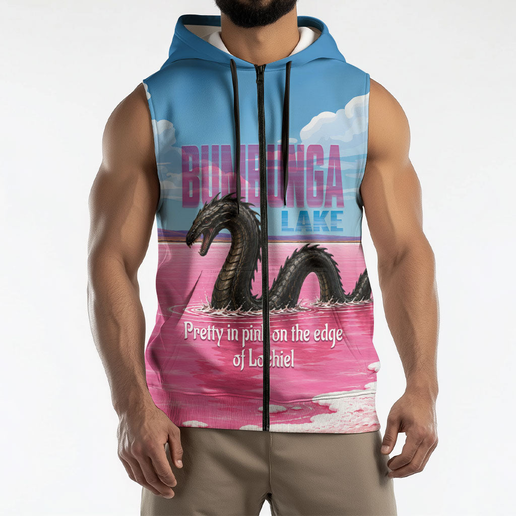 Personalised Bumbunga Lake Australia Sleeveless Zip Hoodie Pink Salt Lake Loch-eel Monster