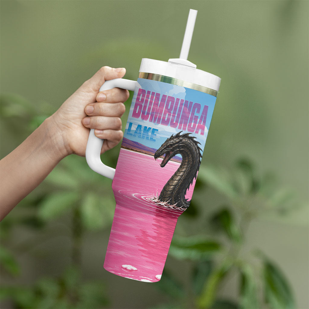 Personalised Bumbunga Lake Australia Tumbler With Handle Pink Salt Lake Loch-eel Monster