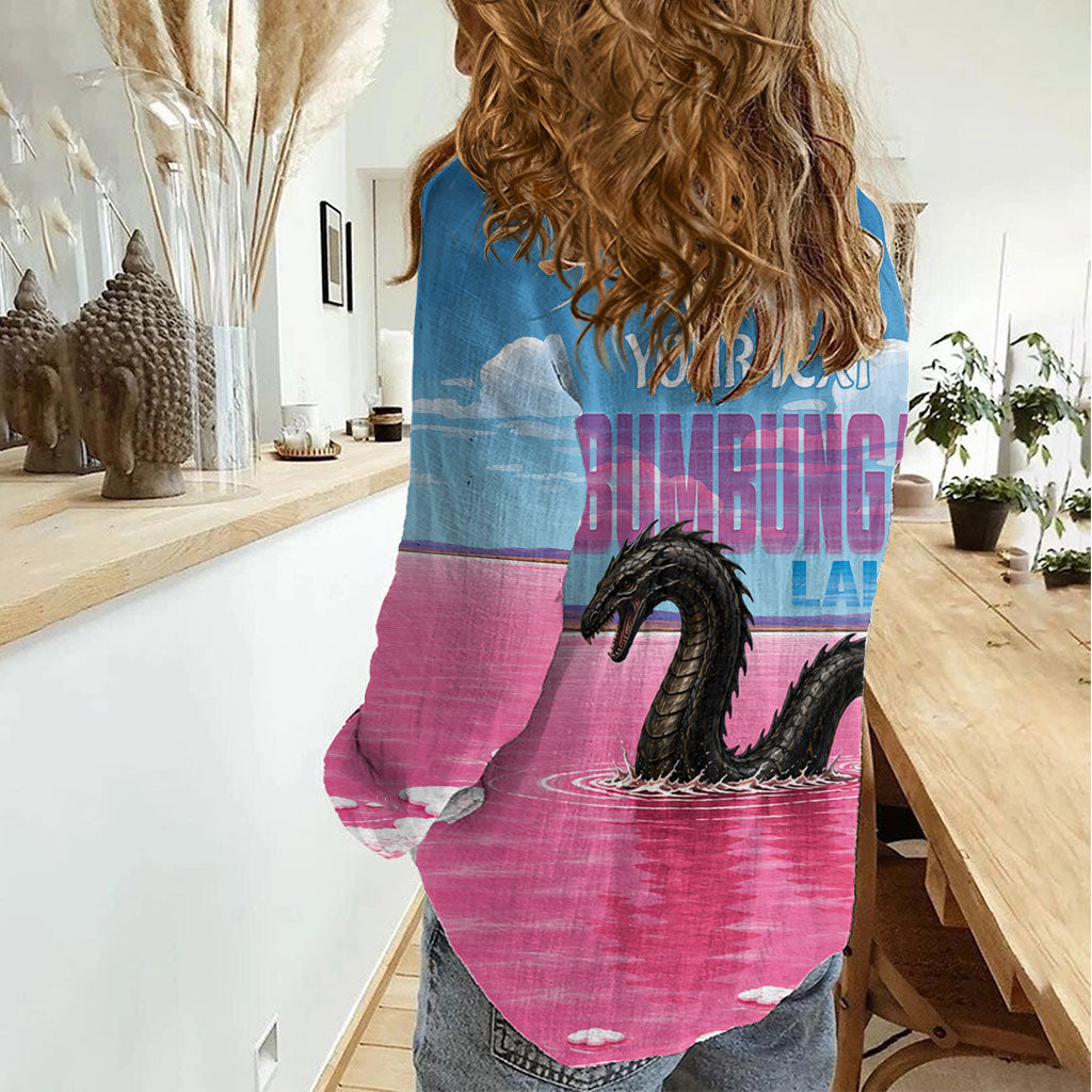 Personalised Bumbunga Lake Australia Women Casual Shirt Pink Salt Lake Loch-eel Monster