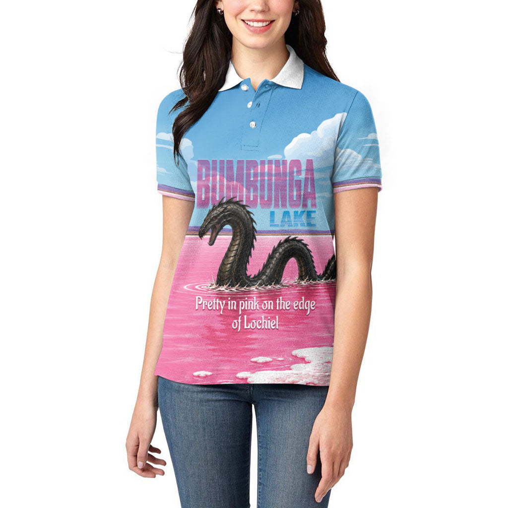 Personalised Bumbunga Lake Australia Women Polo Shirt Pink Salt Lake Loch-eel Monster