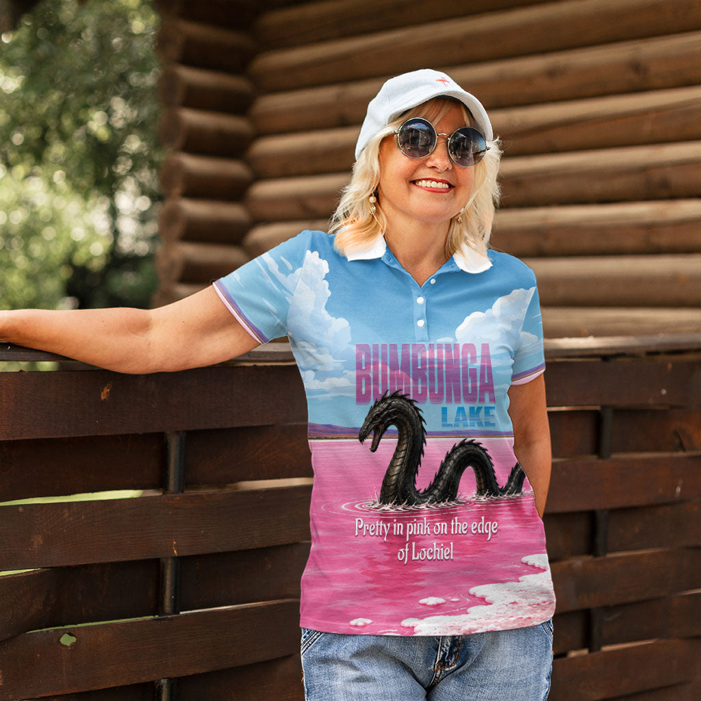 Personalised Bumbunga Lake Australia Women Polo Shirt Pink Salt Lake Loch-eel Monster
