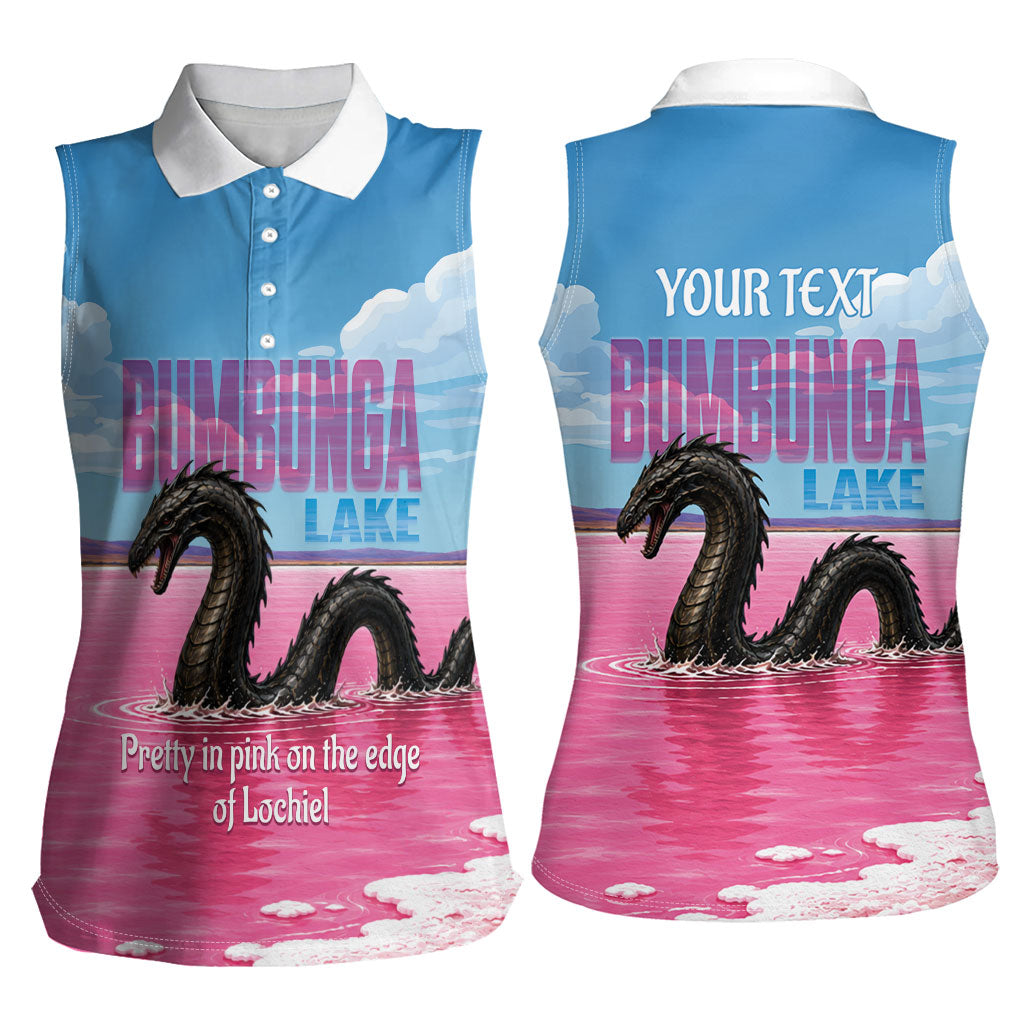 Personalised Bumbunga Lake Australia Women Sleeveless Polo Shirt Pink Salt Lake Loch-eel Monster