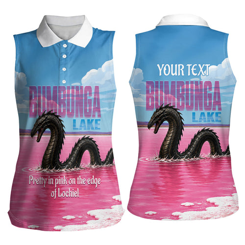 Personalised Bumbunga Lake Australia Women Sleeveless Polo Shirt Pink Salt Lake Loch-eel Monster