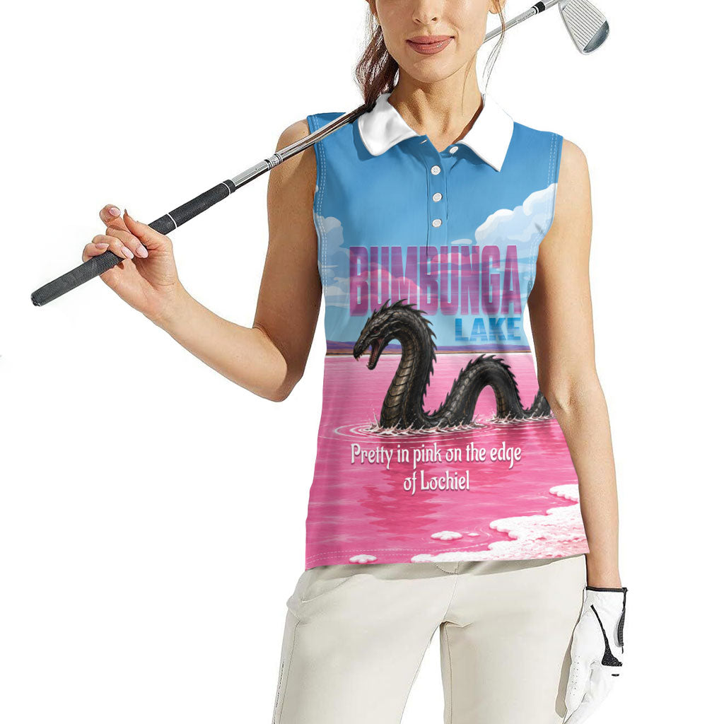 Personalised Bumbunga Lake Australia Women Sleeveless Polo Shirt Pink Salt Lake Loch-eel Monster