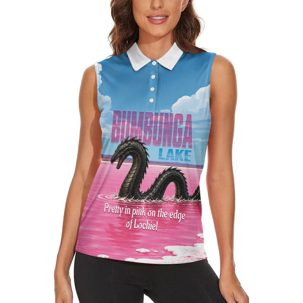 Personalised Bumbunga Lake Australia Women Sleeveless Polo Shirt Pink Salt Lake Loch-eel Monster