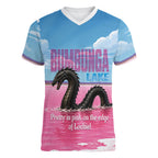 Personalised Bumbunga Lake Australia Women V-Neck T-Shirt Pink Salt Lake Loch-eel Monster