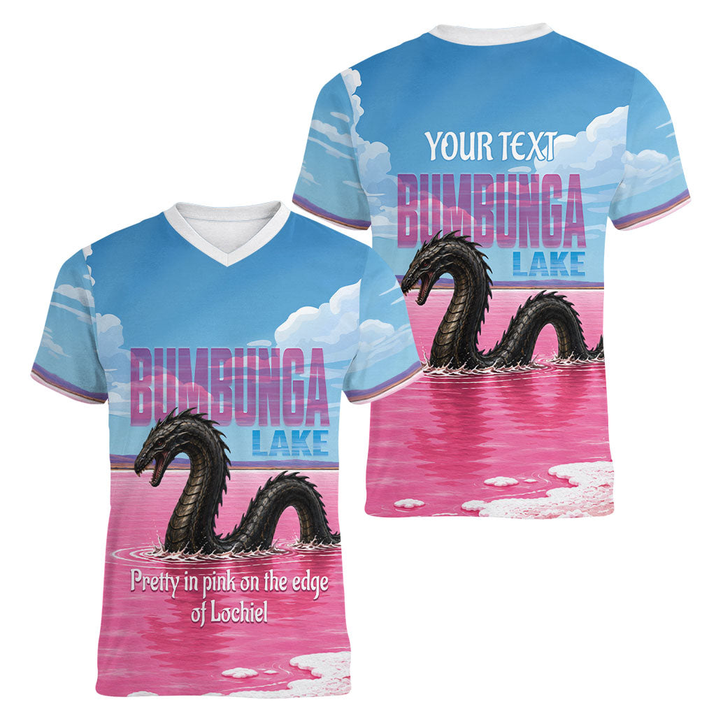Personalised Bumbunga Lake Australia Women V-Neck T-Shirt Pink Salt Lake Loch-eel Monster