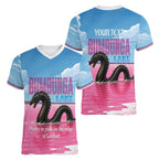 Personalised Bumbunga Lake Australia Women V-Neck T-Shirt Pink Salt Lake Loch-eel Monster