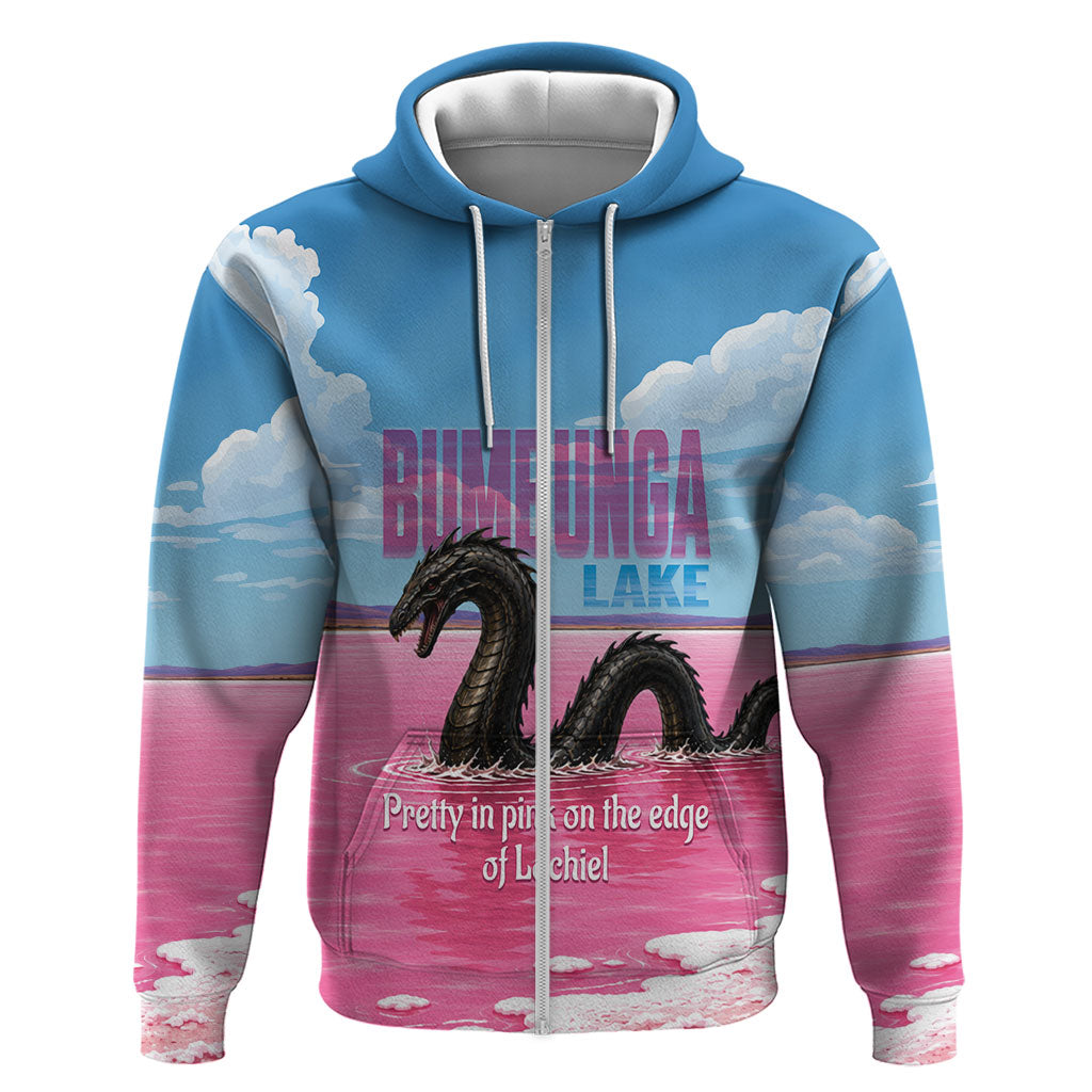Personalised Bumbunga Lake Australia Zip Hoodie Pink Salt Lake Loch-eel Monster