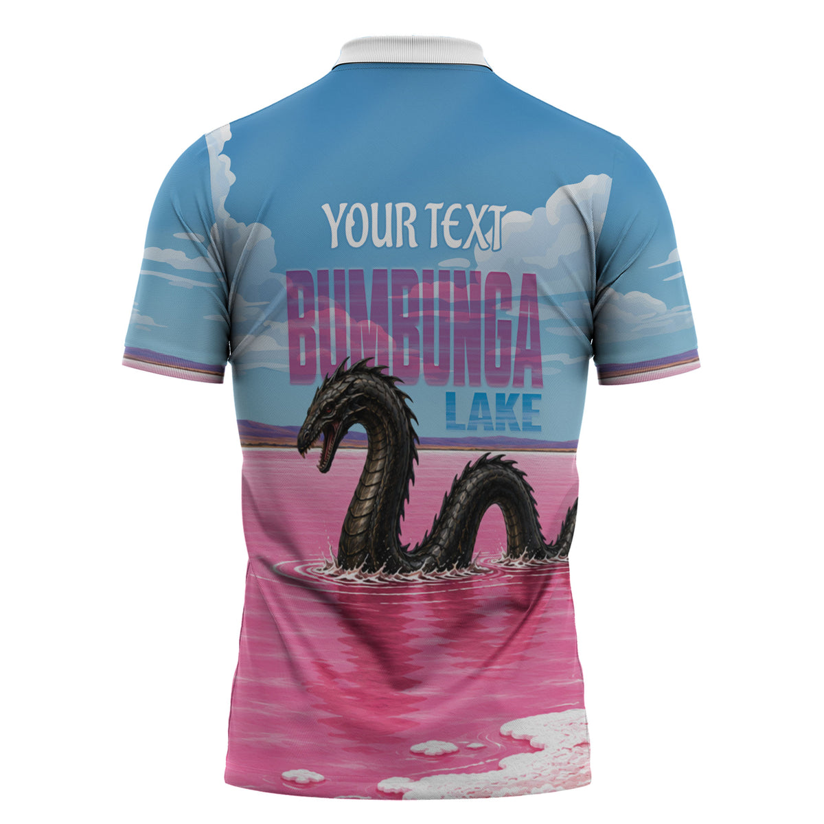 Personalised Bumbunga Lake Australia Zipper Polo Shirt Pink Salt Lake Loch-eel Monster
