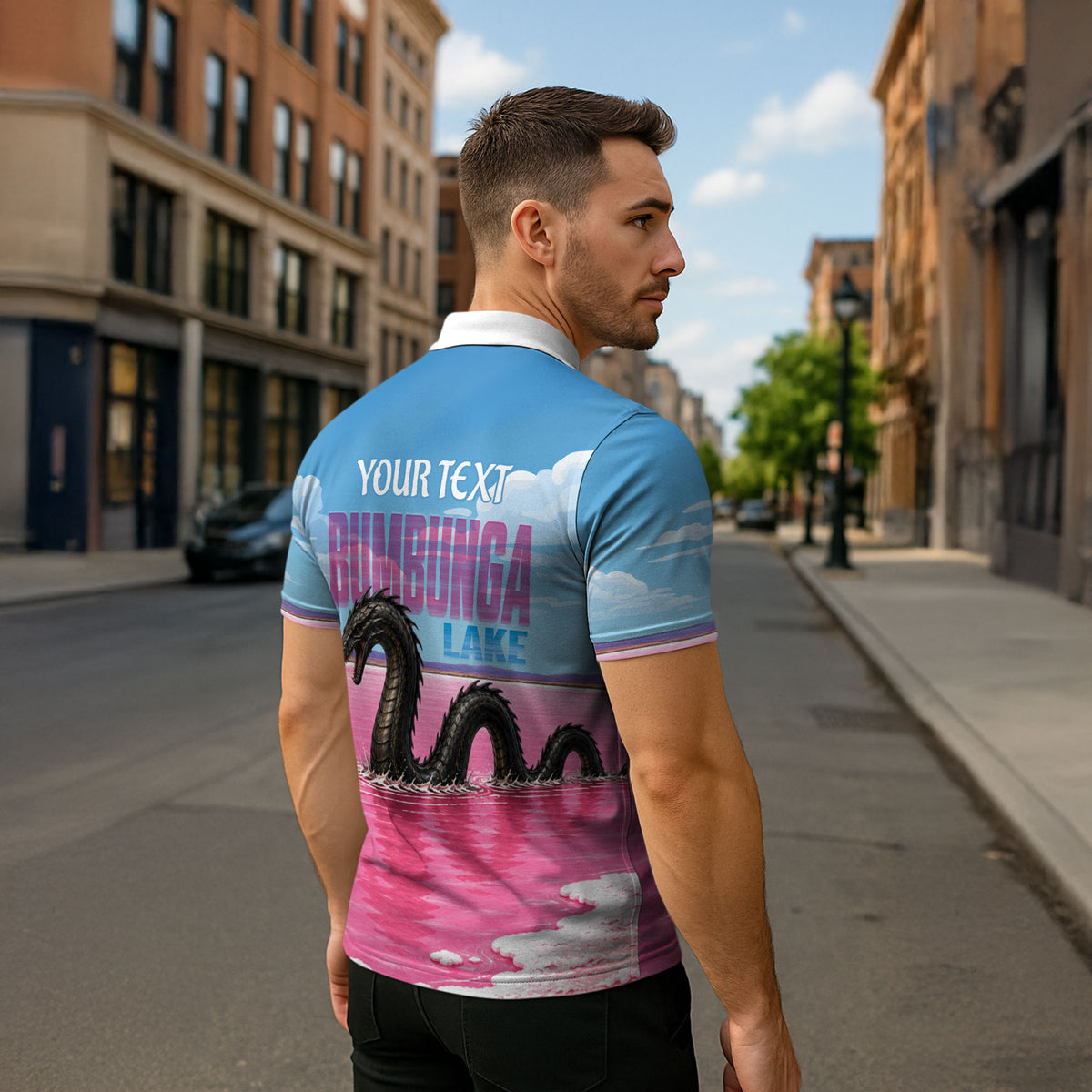 Personalised Bumbunga Lake Australia Zipper Polo Shirt Pink Salt Lake Loch-eel Monster