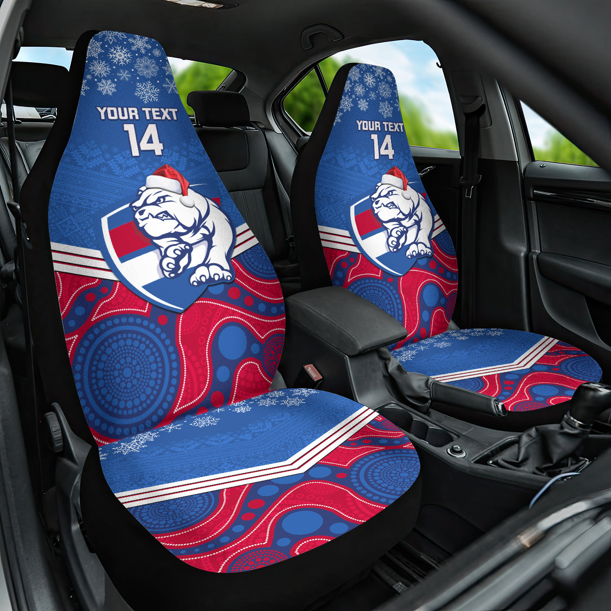 custom-bulldogs-football-christmas-car-seat-cover-merry-xmas-2023-mix-aboriginal-art