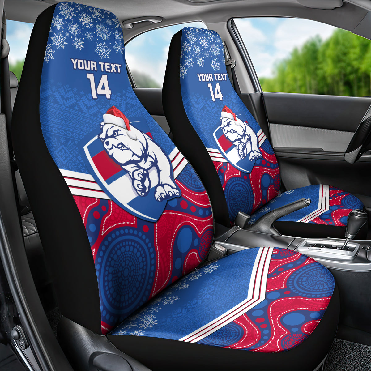 custom-bulldogs-football-christmas-car-seat-cover-merry-xmas-2023-mix-aboriginal-art