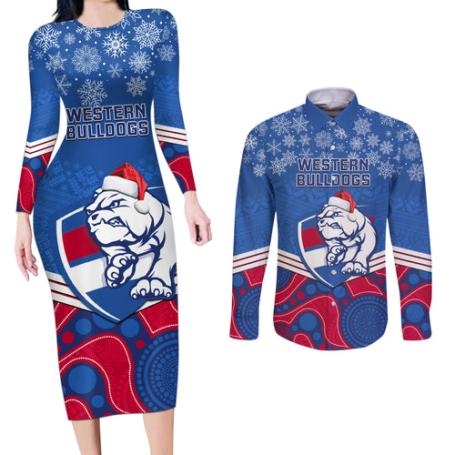 custom-bulldogs-football-christmas-couples-matching-long-sleeve-bodycon-dress-and-long-sleeve-button-shirt-merry-xmas-2023-mix-aboriginal-art