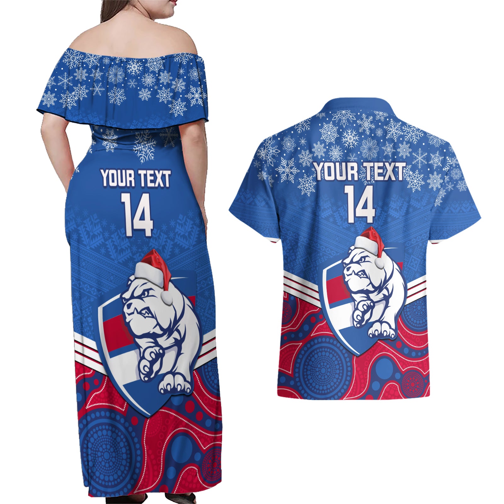 custom-bulldogs-football-christmas-couples-matching-off-shoulder-maxi-dress-and-hawaiian-shirt-merry-xmas-2023-mix-aboriginal-art