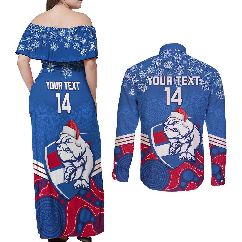 custom-bulldogs-football-christmas-couples-matching-off-shoulder-maxi-dress-and-long-sleeve-button-shirt-merry-xmas-2023-mix-aboriginal-art