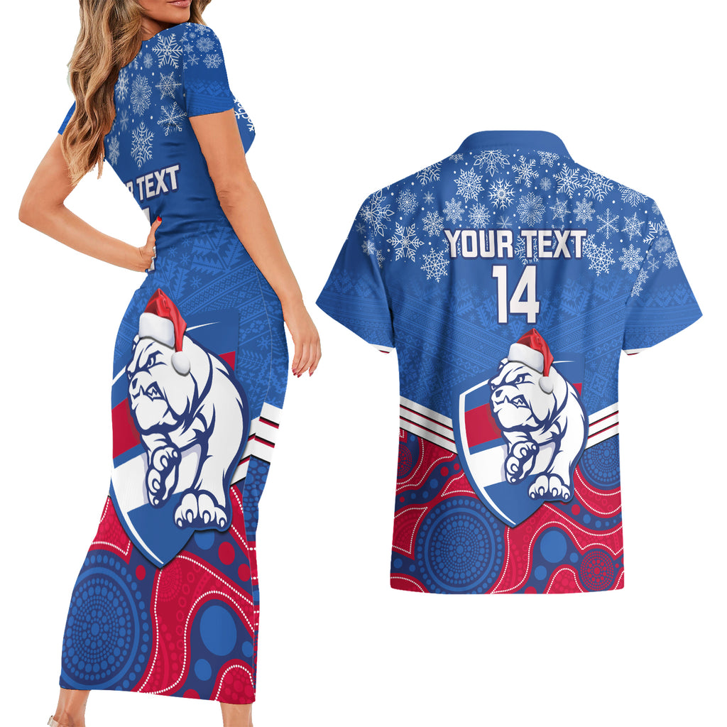 custom-bulldogs-football-christmas-couples-matching-short-sleeve-bodycon-dress-and-hawaiian-shirt-merry-xmas-2023-mix-aboriginal-art