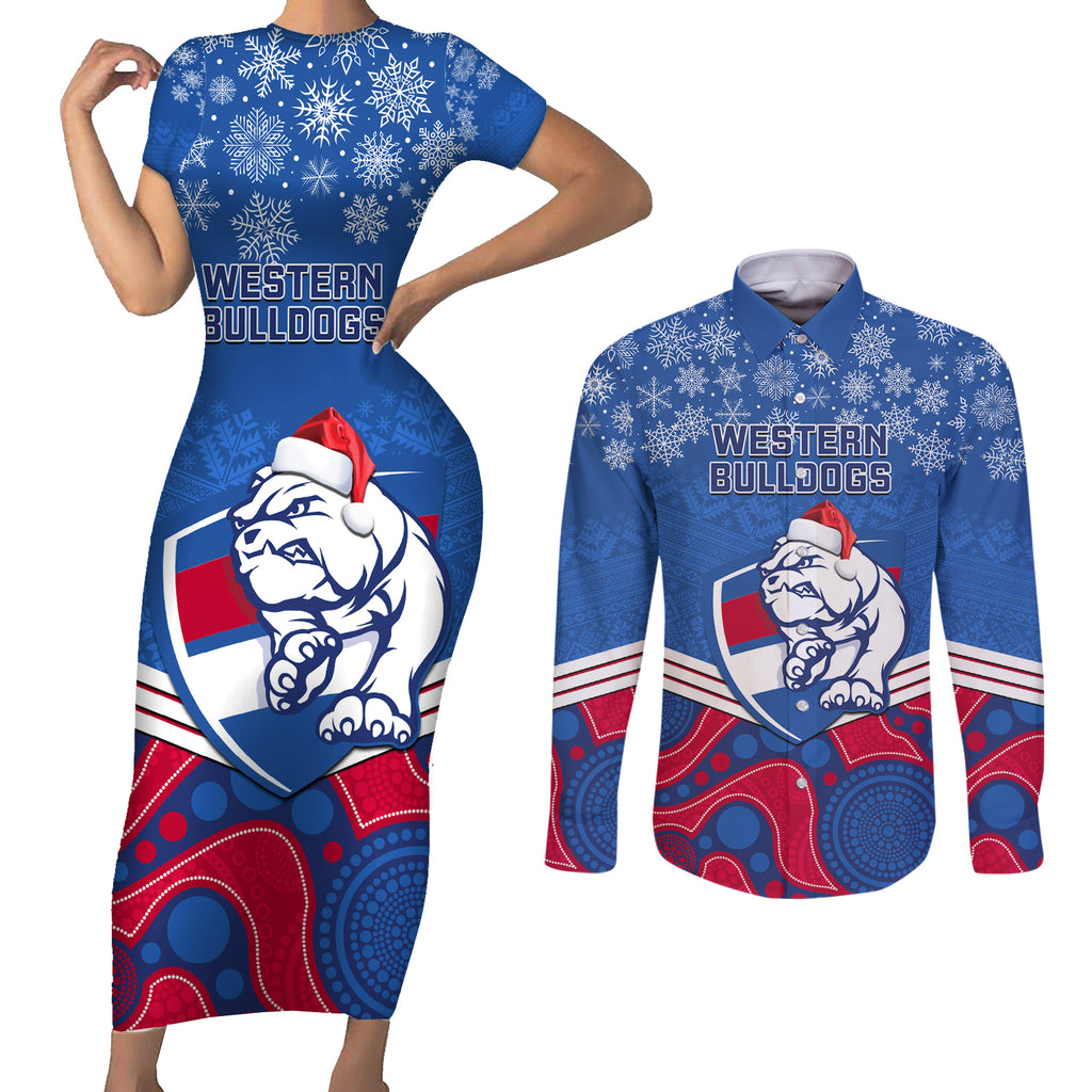 custom-bulldogs-football-christmas-couples-matching-short-sleeve-bodycon-dress-and-long-sleeve-button-shirt-merry-xmas-2023-mix-aboriginal-art