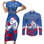 custom-bulldogs-football-christmas-couples-matching-short-sleeve-bodycon-dress-and-long-sleeve-button-shirt-merry-xmas-2023-mix-aboriginal-art