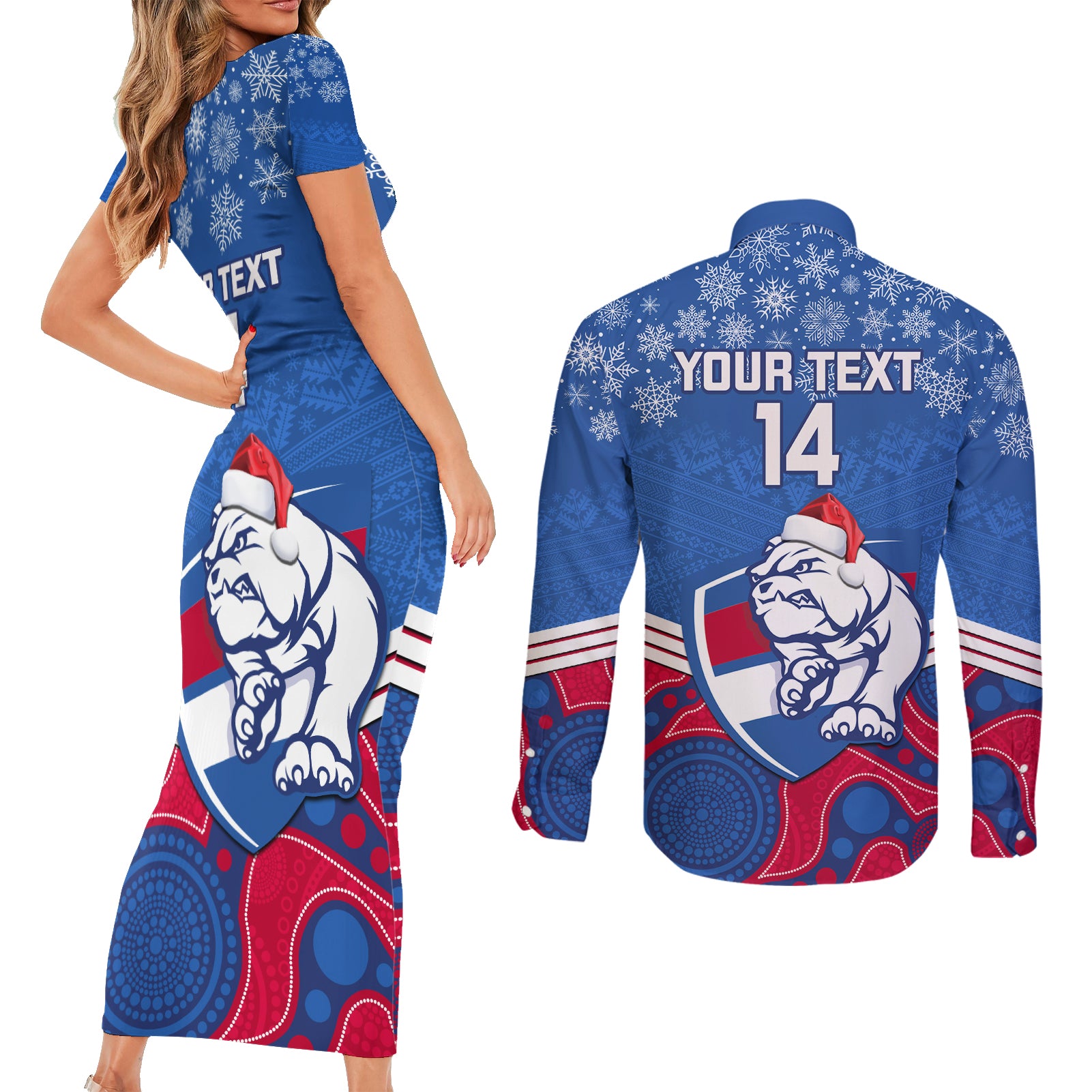 custom-bulldogs-football-christmas-couples-matching-short-sleeve-bodycon-dress-and-long-sleeve-button-shirt-merry-xmas-2023-mix-aboriginal-art