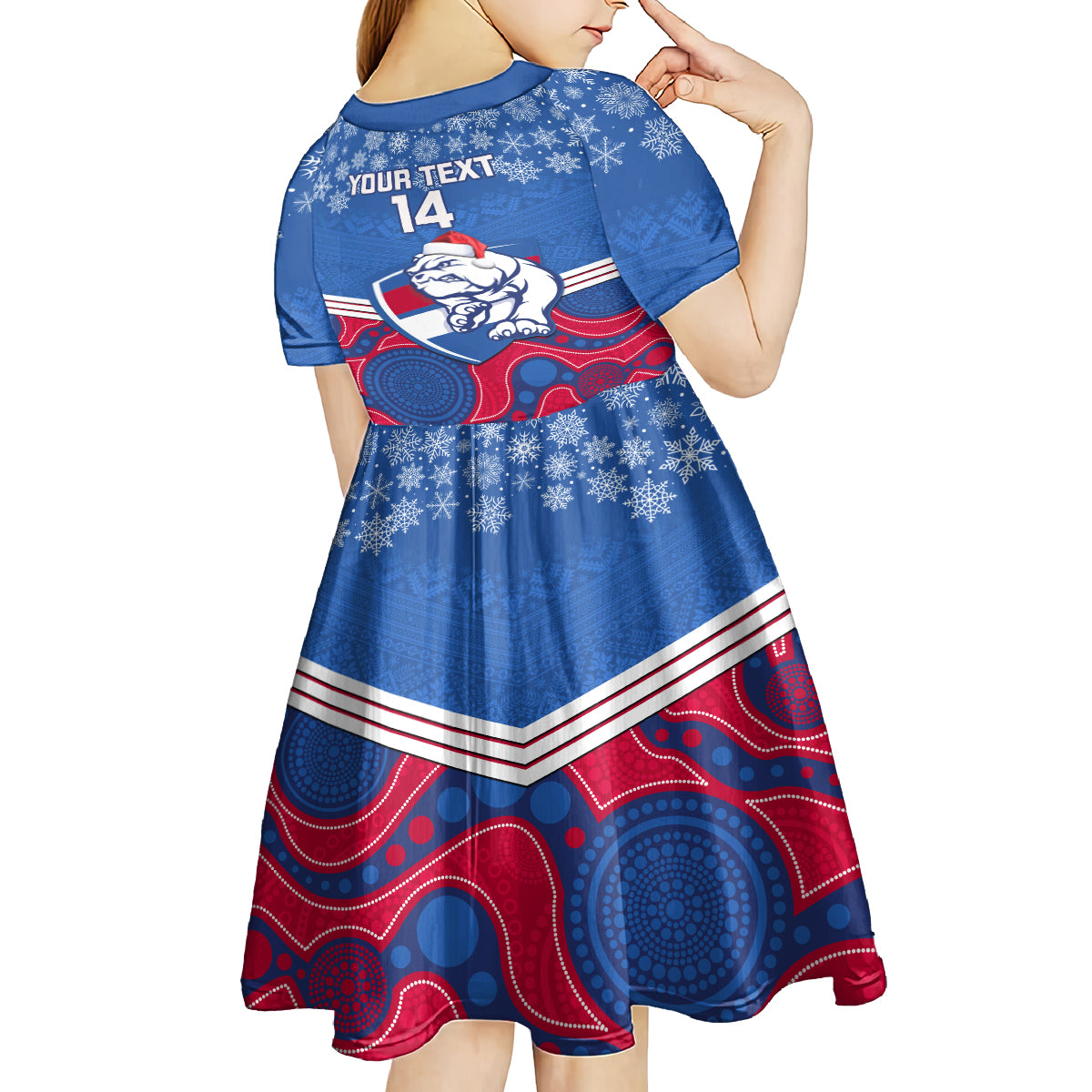 custom-bulldogs-football-christmas-kid-short-sleeve-dress-merry-xmas-2023-mix-aboriginal-art