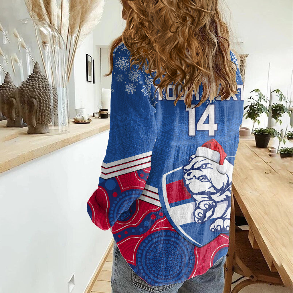 custom-bulldogs-football-christmas-women-casual-shirt-merry-xmas-2023-mix-aboriginal-art