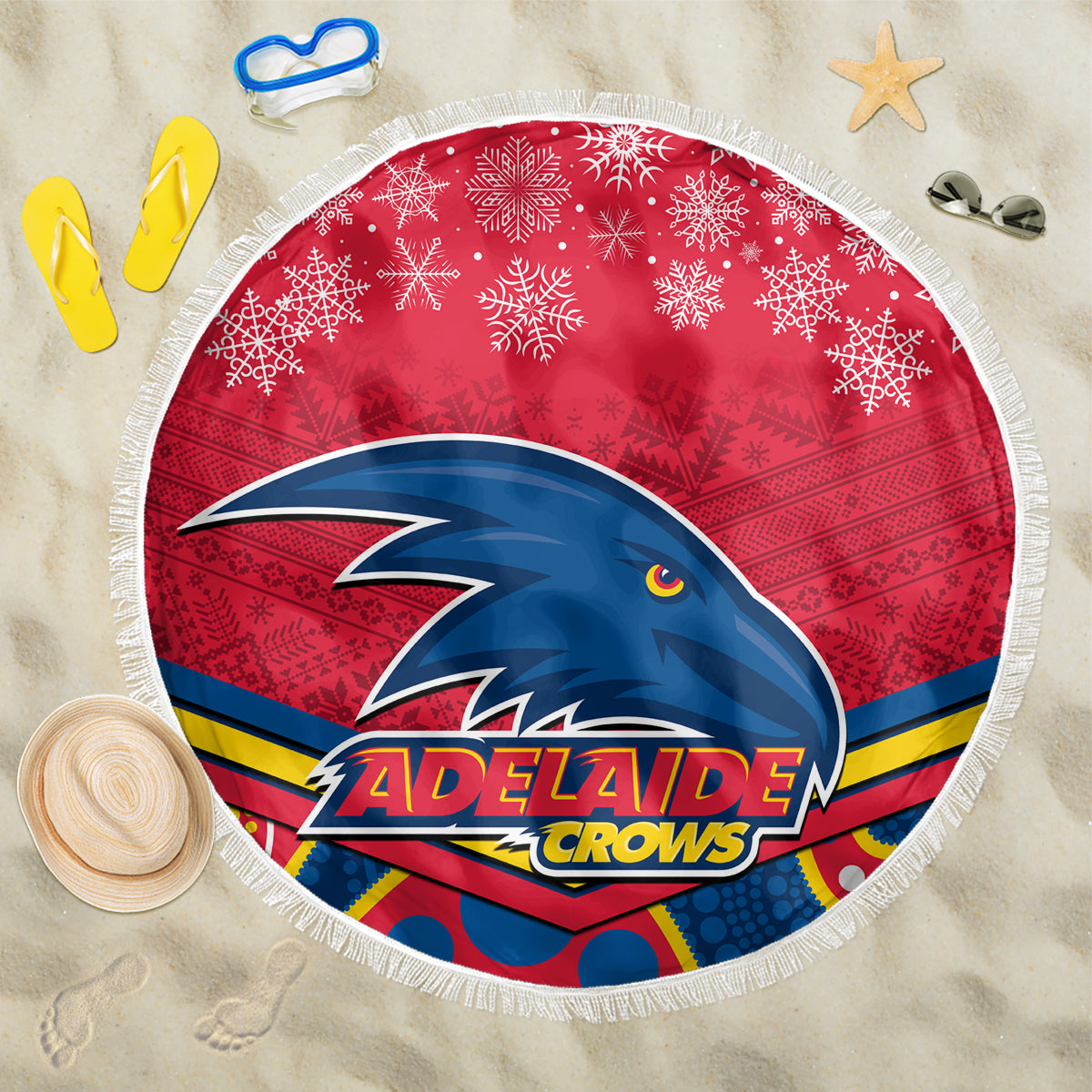 custom-adelaide-crows-football-christmas-beach-blanket-merry-xmas-2023-mix-aboriginal-art