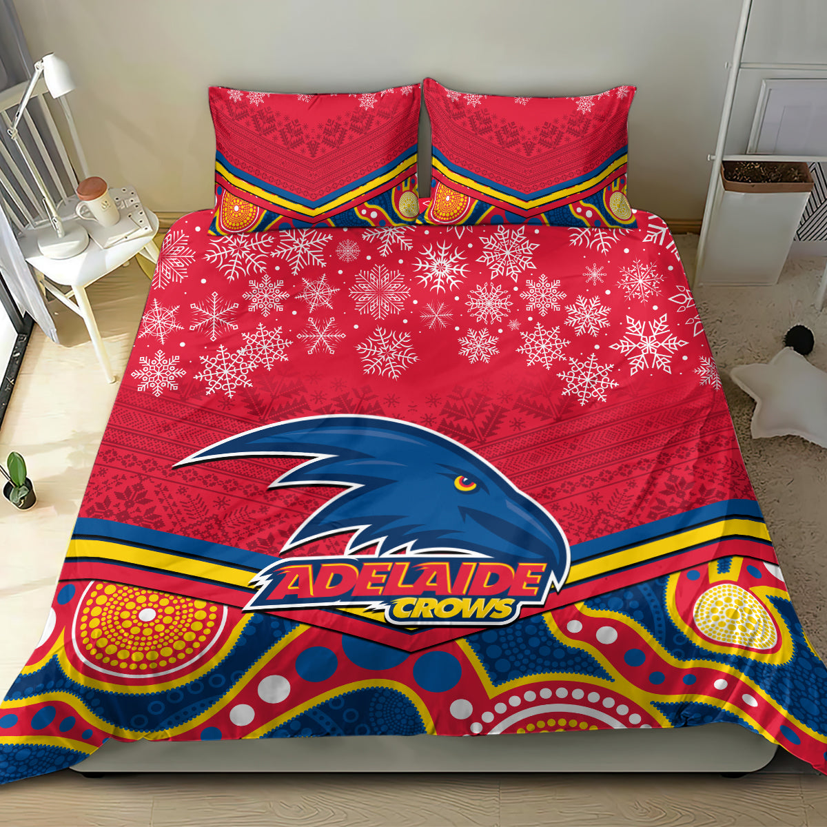 custom-adelaide-crows-football-christmas-bedding-set-merry-xmas-2023-mix-aboriginal-art