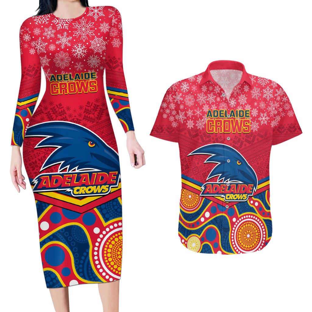 custom-adelaide-crows-football-christmas-couples-matching-long-sleeve-bodycon-dress-and-hawaiian-shirt-merry-xmas-2023-mix-aboriginal-art