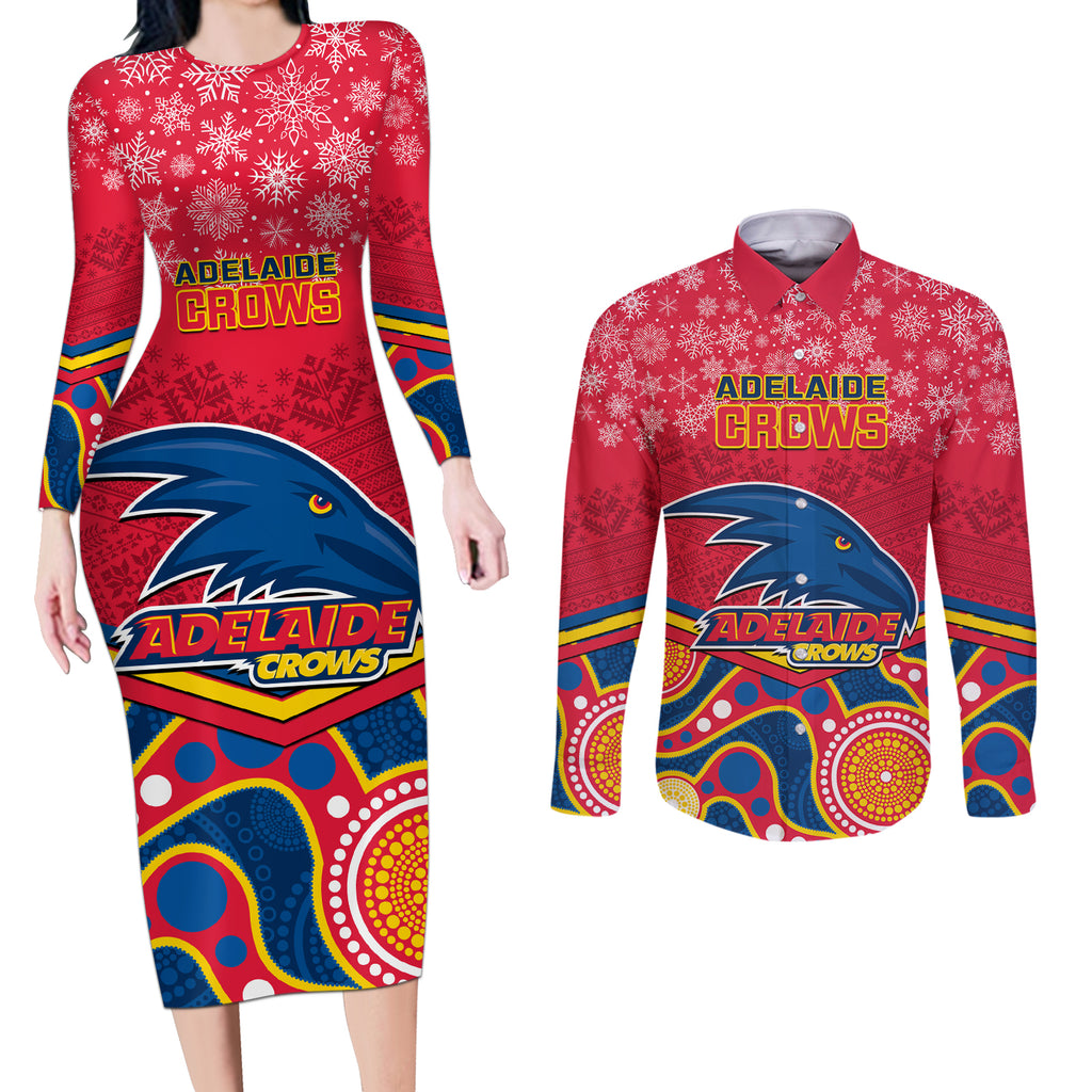 custom-adelaide-crows-football-christmas-couples-matching-long-sleeve-bodycon-dress-and-long-sleeve-button-shirt-merry-xmas-2023-mix-aboriginal-art