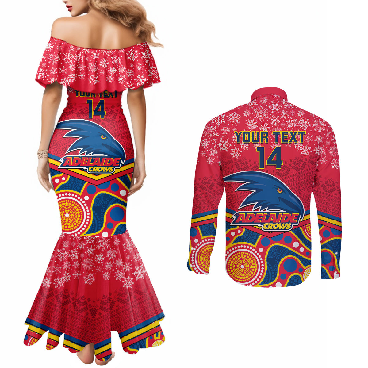 custom-adelaide-crows-football-christmas-couples-matching-mermaid-dress-and-long-sleeve-button-shirt-merry-xmas-2023-mix-aboriginal-art
