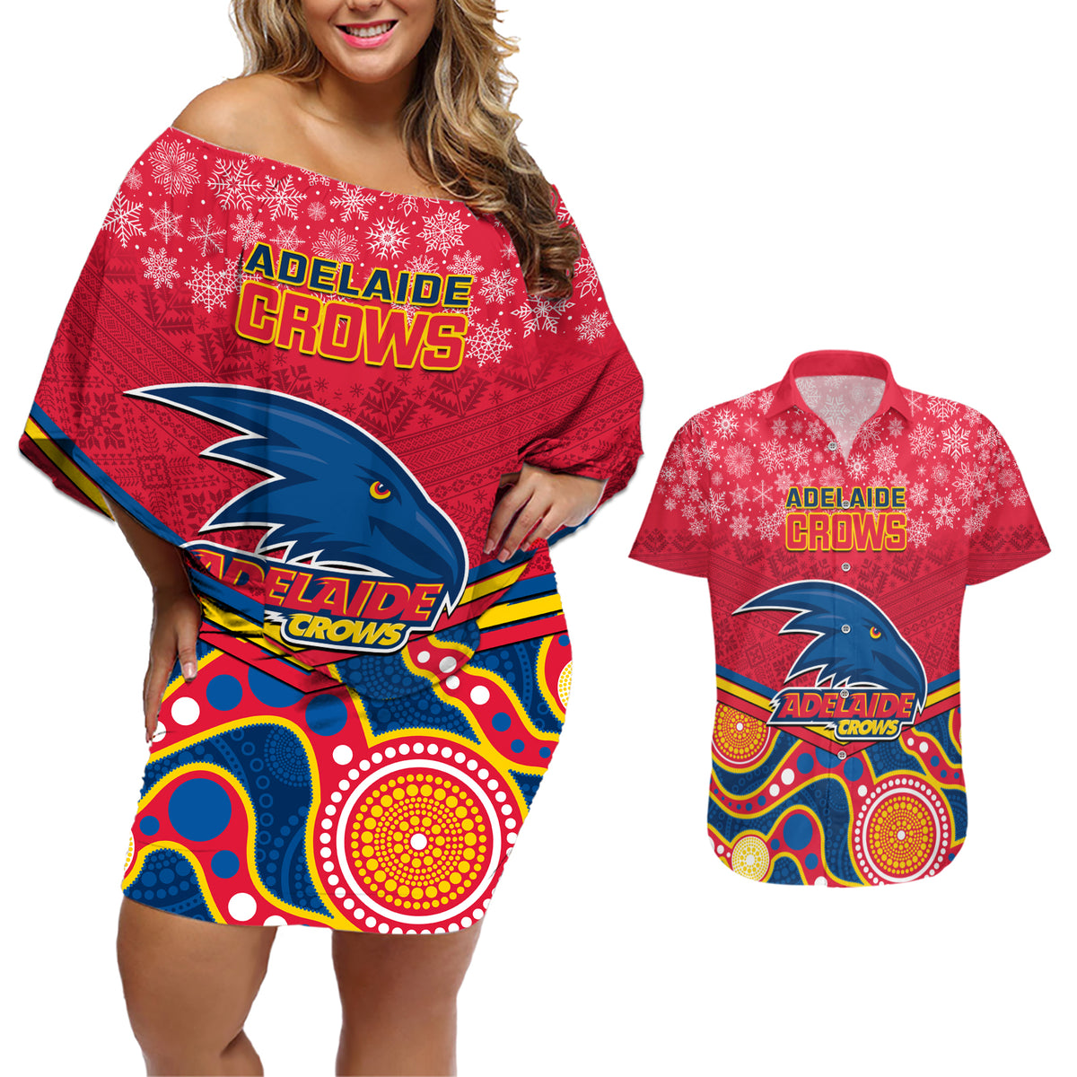 custom-adelaide-crows-football-christmas-couples-matching-off-shoulder-short-dress-and-hawaiian-shirt-merry-xmas-2023-mix-aboriginal-art