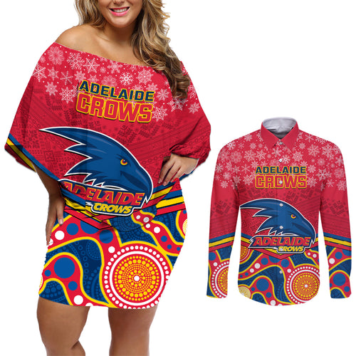 custom-adelaide-crows-football-christmas-couples-matching-off-shoulder-short-dress-and-long-sleeve-button-shirt-merry-xmas-2023-mix-aboriginal-art