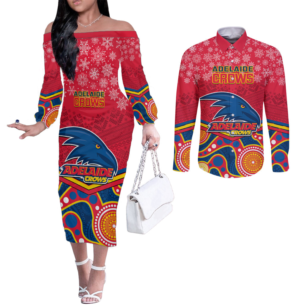 custom-adelaide-crows-football-christmas-couples-matching-off-the-shoulder-long-sleeve-dress-and-long-sleeve-button-shirt-merry-xmas-2023-mix-aboriginal-art