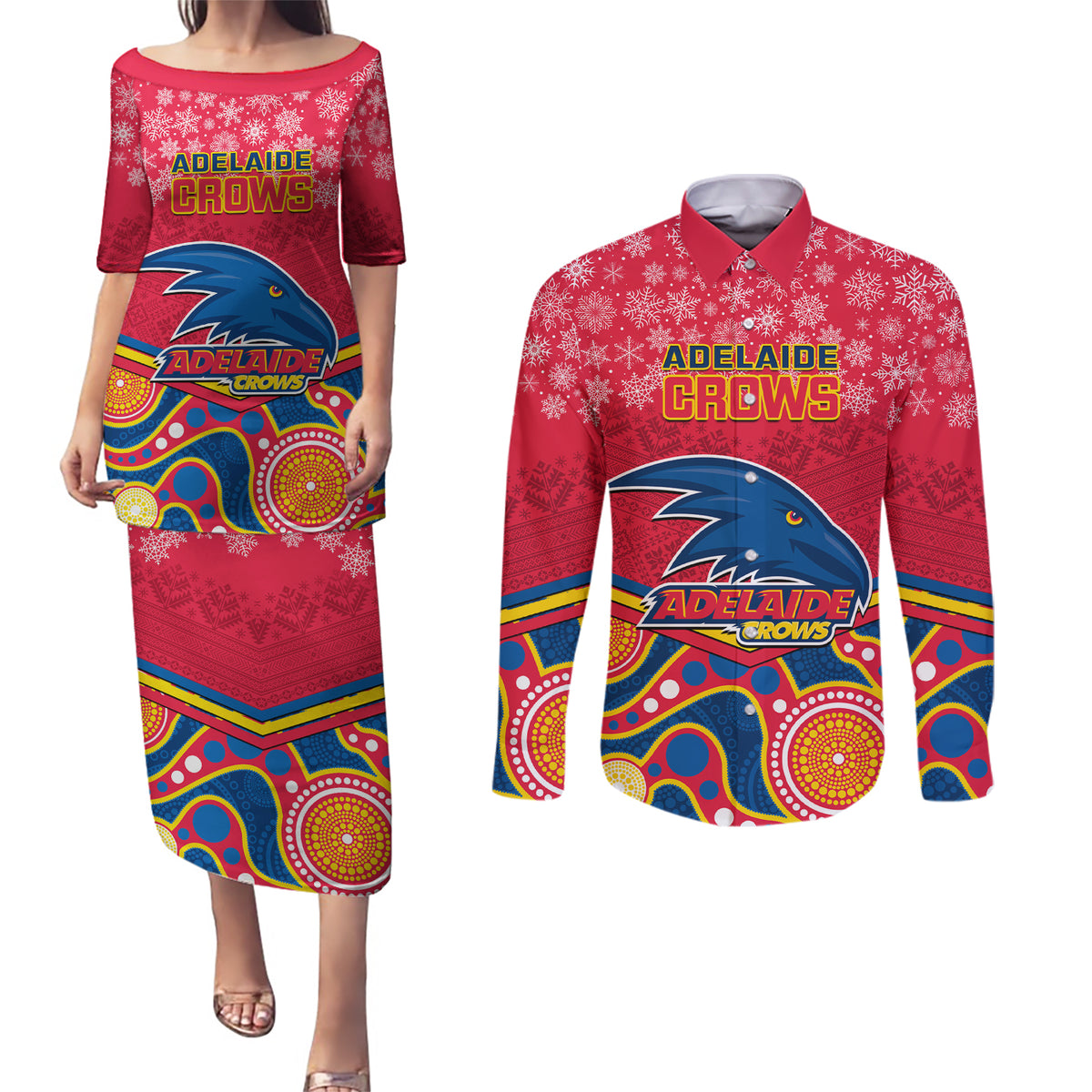 custom-adelaide-crows-football-christmas-couples-matching-puletasi-dress-and-long-sleeve-button-shirt-merry-xmas-2023-mix-aboriginal-art