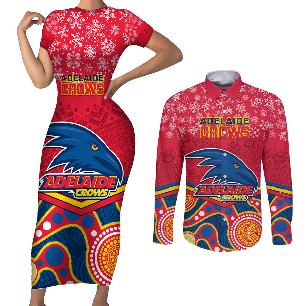 custom-adelaide-crows-football-christmas-couples-matching-short-sleeve-bodycon-dress-and-long-sleeve-button-shirt-merry-xmas-2023-mix-aboriginal-art