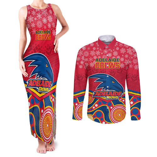 custom-adelaide-crows-football-christmas-couples-matching-tank-maxi-dress-and-long-sleeve-button-shirt-merry-xmas-2023-mix-aboriginal-art