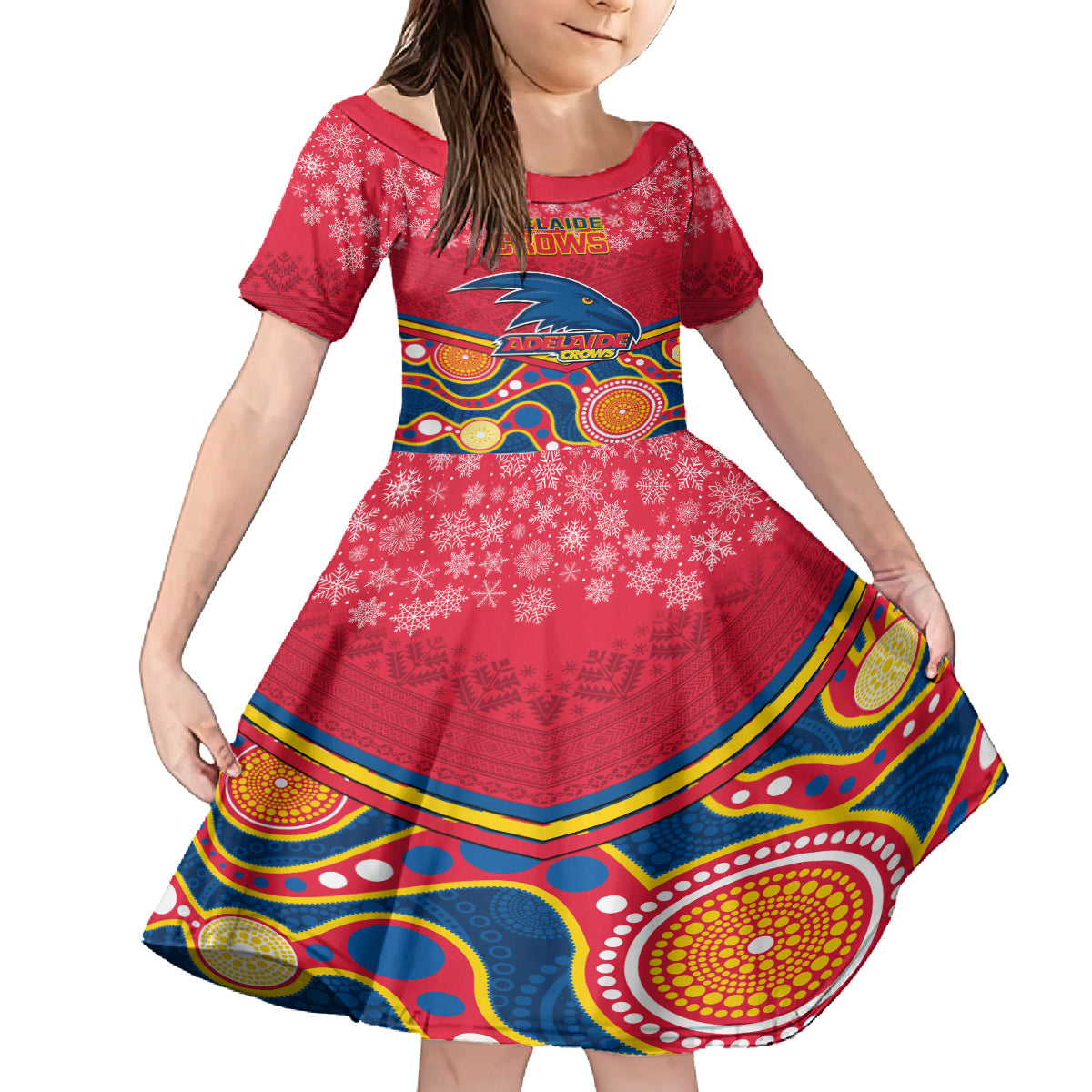 custom-adelaide-crows-football-christmas-kid-short-sleeve-dress-merry-xmas-2023-mix-aboriginal-art