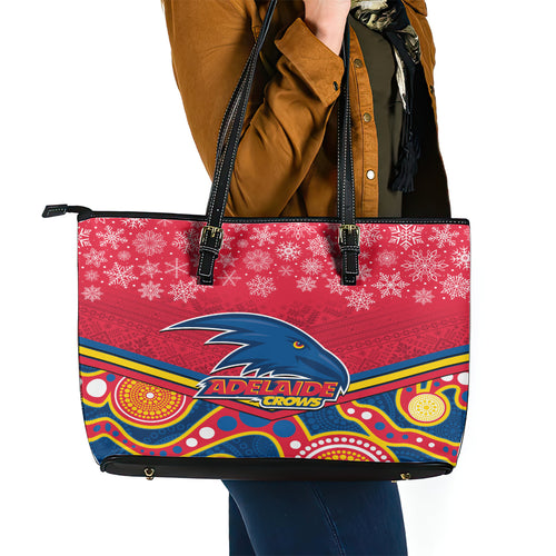 custom-adelaide-crows-football-christmas-leather-tote-bag-merry-xmas-2023-mix-aboriginal-art