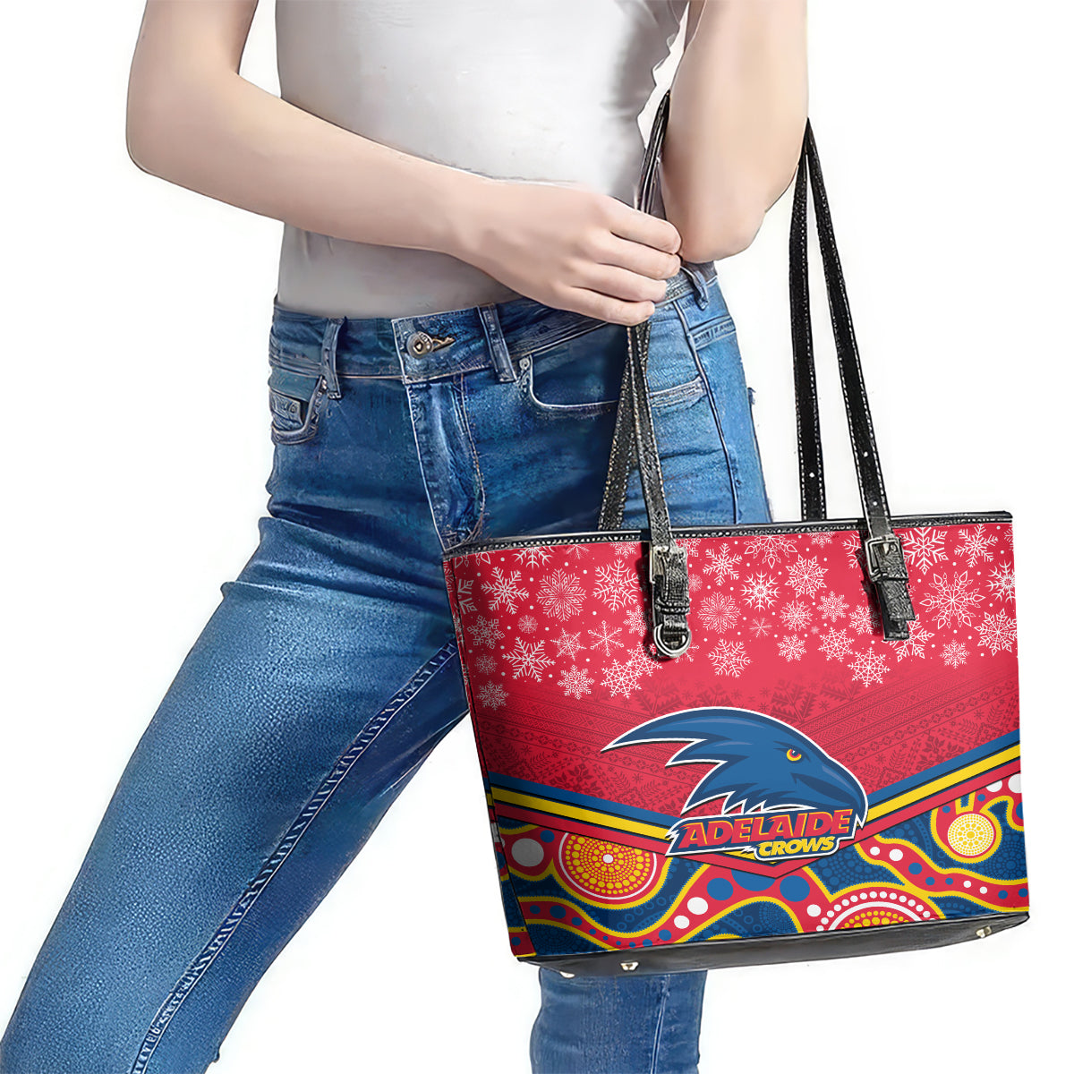 custom-adelaide-crows-football-christmas-leather-tote-bag-merry-xmas-2023-mix-aboriginal-art