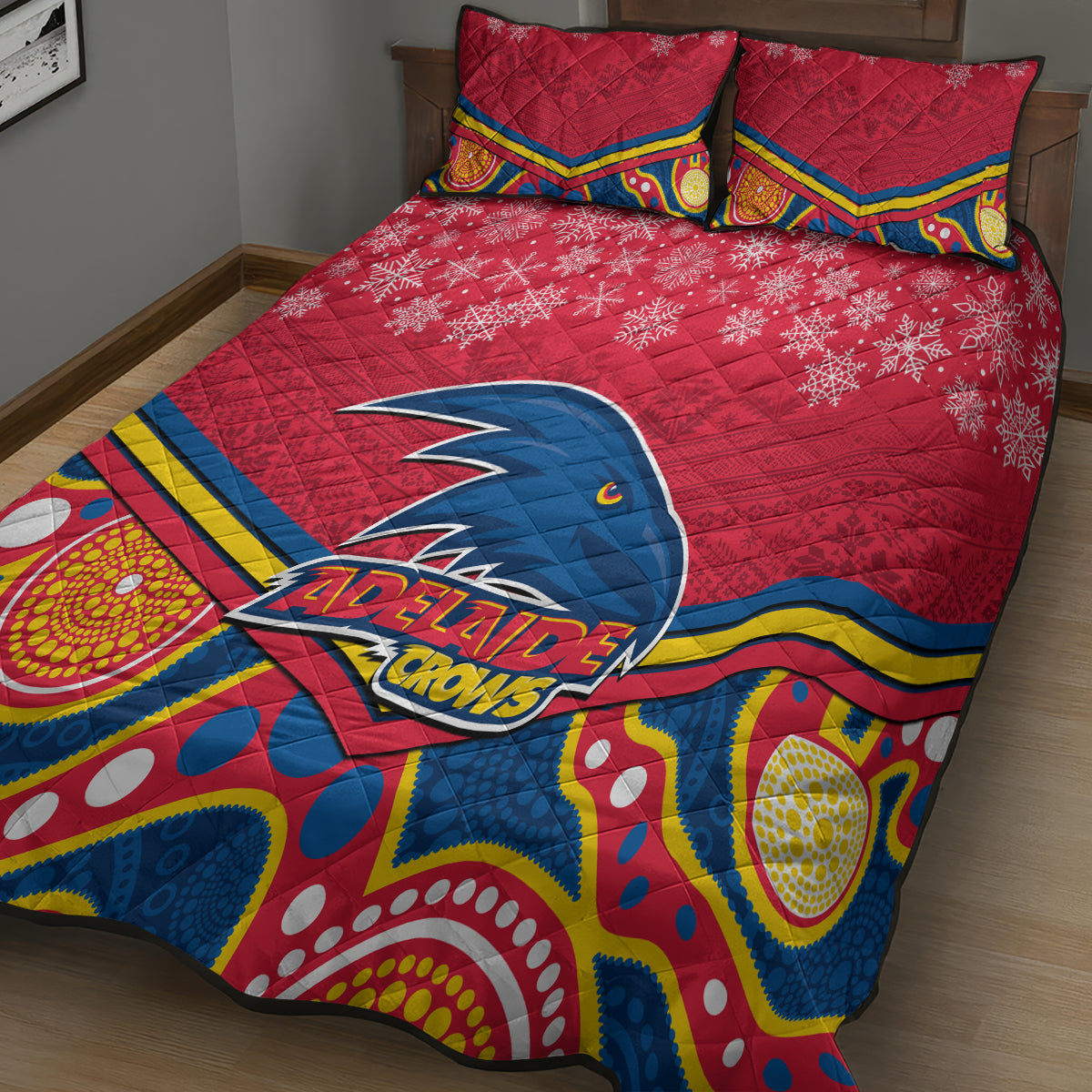 custom-adelaide-crows-football-christmas-quilt-bed-set-merry-xmas-2023-mix-aboriginal-art